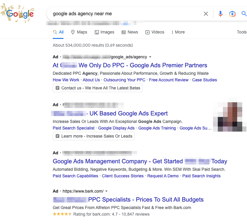 non local ads dominate local search