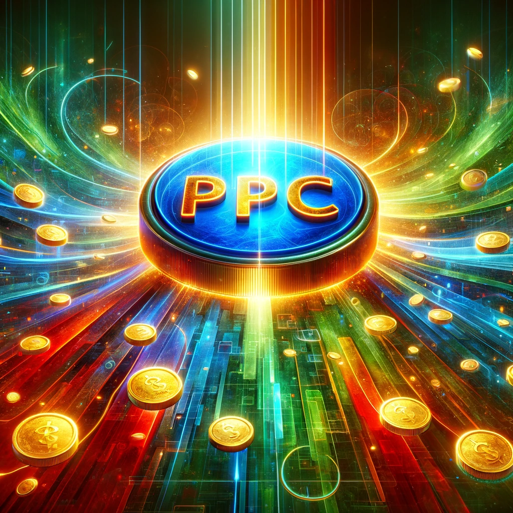 PPC Derby - image depicting alarge button with the letters PPC on it...there are coins all around it.